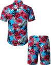 Men's Flower Casual Button Down Hawaiian Shirts&Shorts