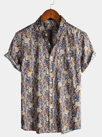 Men's Vintage Paisley Pocket Holiday Cotton Short Sleeve Shirt