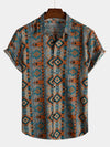 Men's Casual Vintage Short Sleeve 70s Retro Patchwork Button Up Lapel Shirt