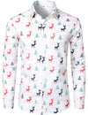 Men's Christmas Tree Elk Print Breathable Red Long Sleeve Shirt