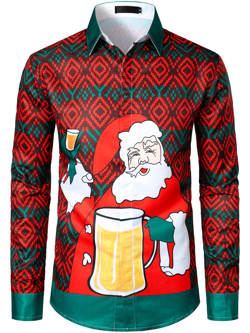 Men's Christmas Print Regular Fit Long Sleeve Shirt