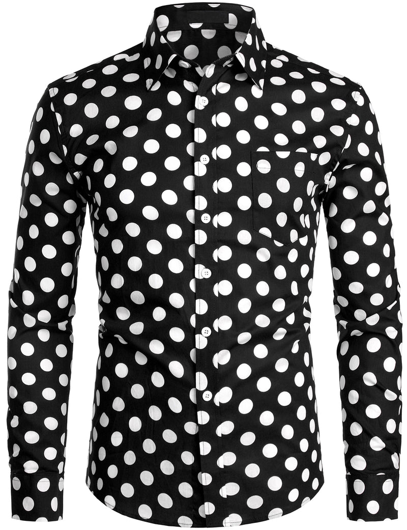 Men's Polka Dots Pocket Cotton Long Sleeve Shirt