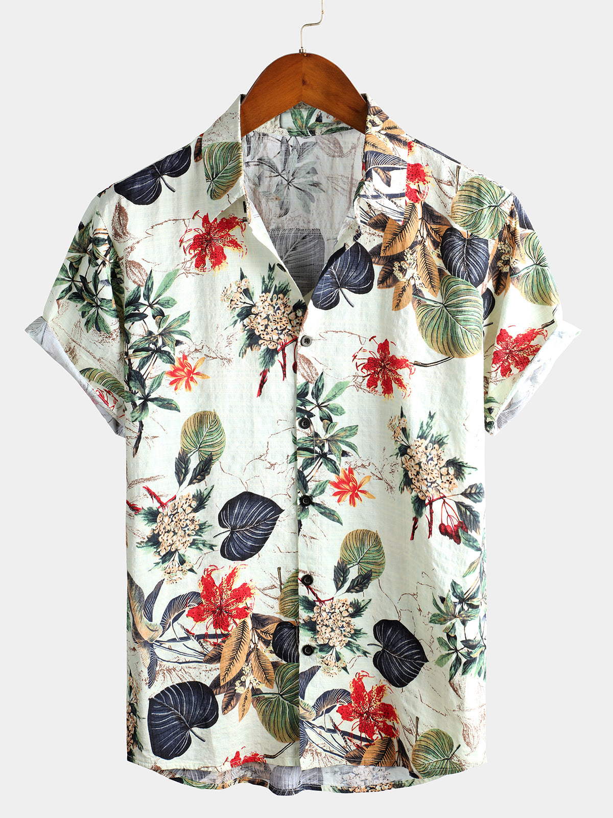 Men's Floral Cotton Tropical Hawaiian Plant Shirt