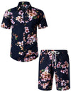 Men's Flower Print Hawaiian Shirt & Shorts Set
