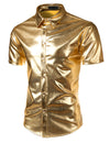 Mens Metallic Shiny Nightclub Styles Short Sleeves Button Down Dress Shirts