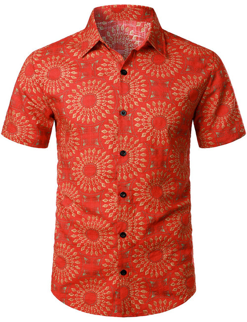 Men's Flower Casual Button Down Hawaiian Shirts&Shorts