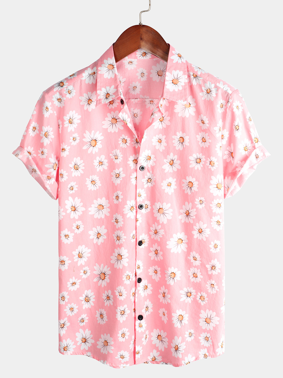 Men's Floral Daisy Print Tropical Hawaiian Cotton Flower Shirt