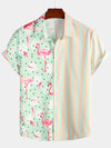 Men's Pineapple & Striped Print Holiday Short Sleeve Shirt