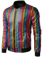 Men's Metallic Sequins Baseball Bomber Jacket Disco Party Costume