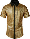 Men's Dress Shirt Sequins Short Sleeves Button Down Shirts Disco Party Costume