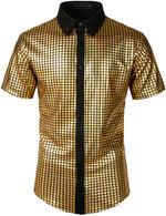 Men's Dress Shirt Sequins Short Sleeves Button Down Shirts Disco Party Costume