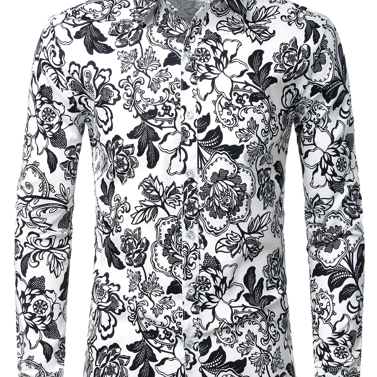 Men's Floral Long Sleeve Cotton Casual Button Down  Shirt
