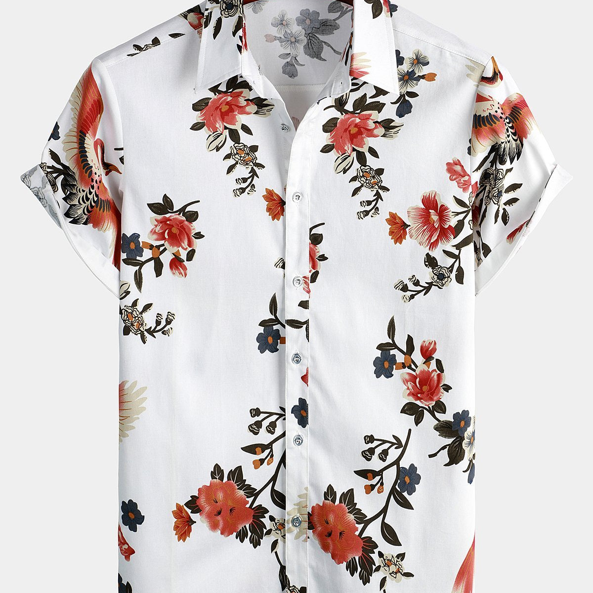 Men's Casual Flower Print Hawaiian Short Sleeve Shirt