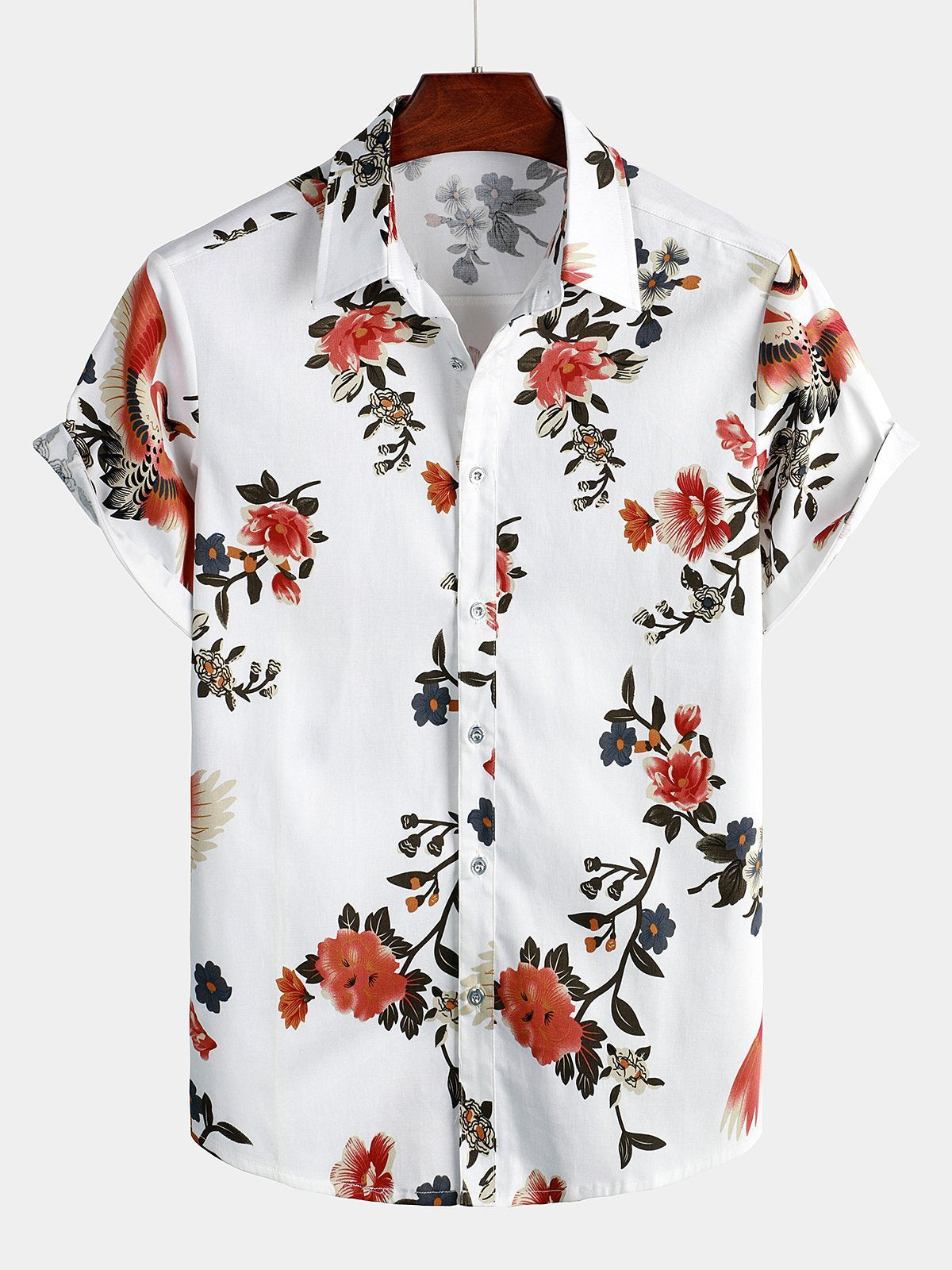 Men's Casual Flower Print Hawaiian Short Sleeve Shirt