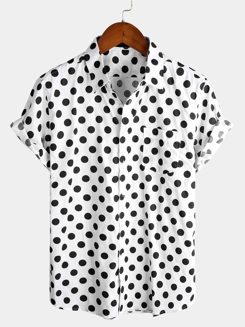 Men's Polka Dots Cotton Pocket Casual Short Sleeve Shirt