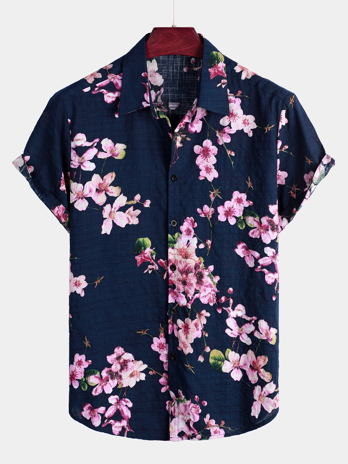 Men's Flower Print Cotton Hawaiian Short Sleeve Shirt