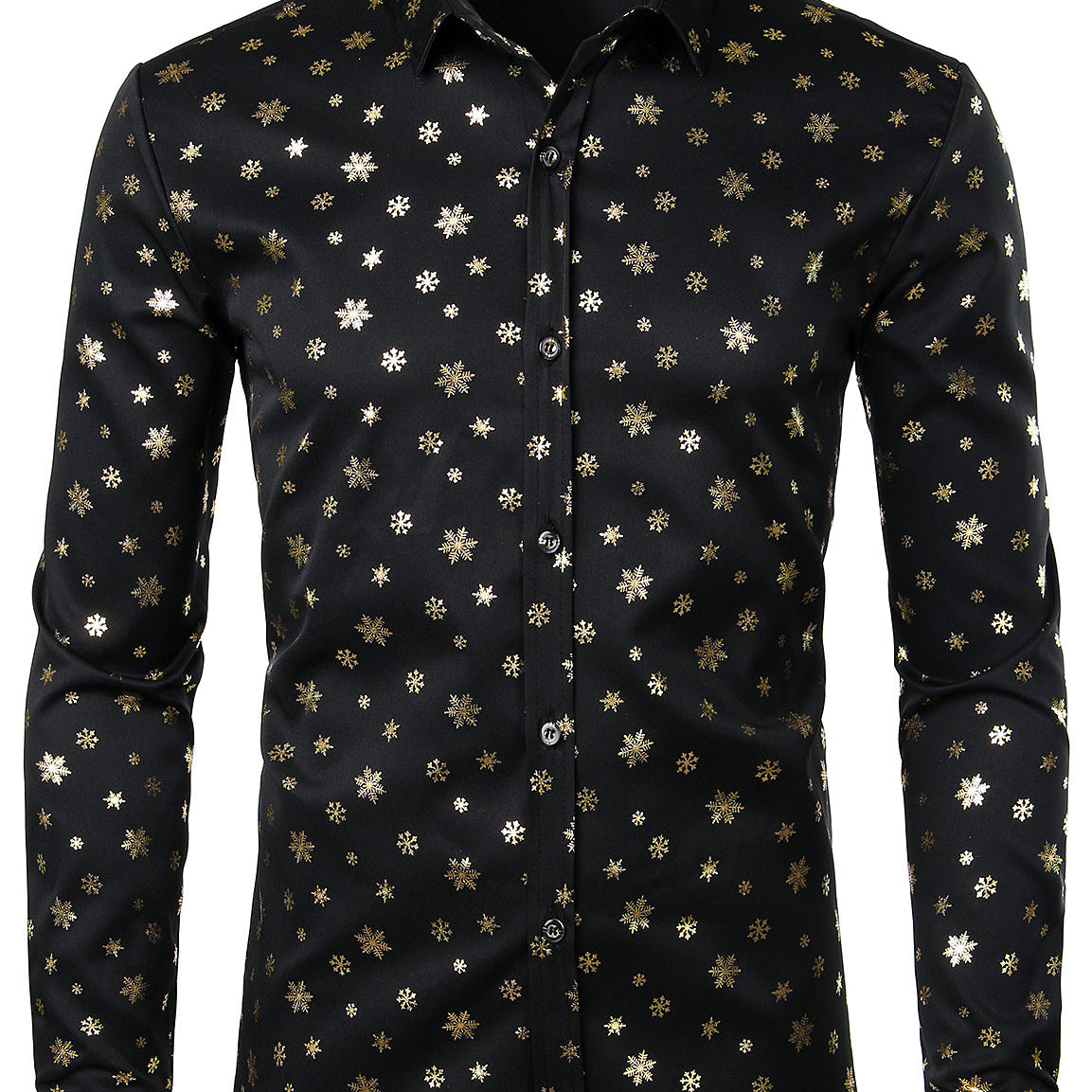 Men's Snowflake Print Long Sleeve Casual Button Up Shirt