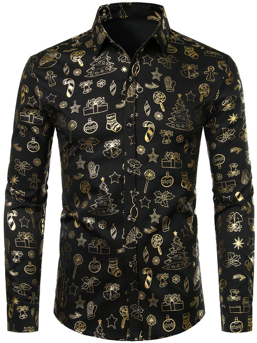 Men's Christmas Print Regular Fit Long Sleeve Shirt