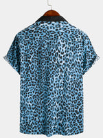 Men's Leopard Print Boling Casual Button Up Short Sleeve Hawaiian Summer Shirt