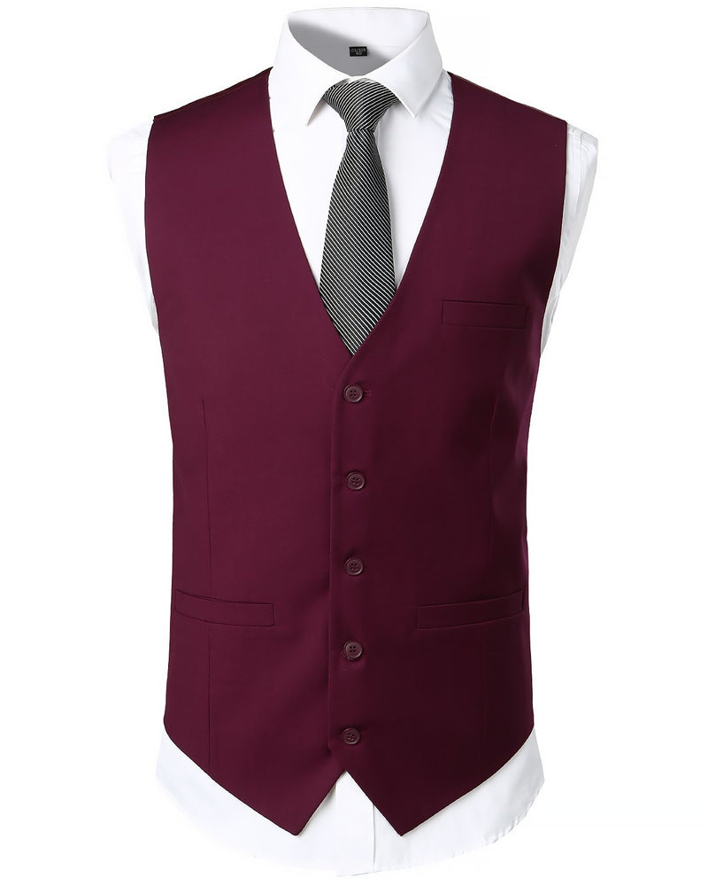 Mens V-Neck Formal Suit Vest Slim Fit Dress Vest Wedding Waistcoat for Tuxedo
