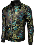 Men's Vintage Embroidered Satin Flight Bomber Jacket Coat