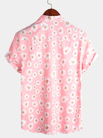 Men's Floral Daisy Print Tropical Hawaiian Cotton Flower Shirt