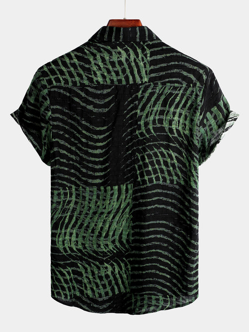 Men's Short Sleeve Striped Printed Retro Cotton Shirt
