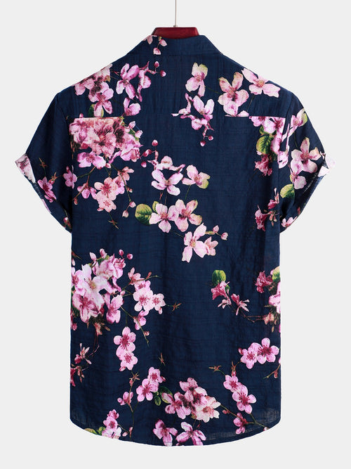 Men's Flower Print Cotton Hawaiian Short Sleeve Shirt