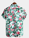 Men's White Tropical Floral Pocket Holiday Cotton Shirt
