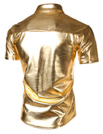 Mens Metallic Shiny Nightclub Styles Short Sleeves Button Down Dress Shirts