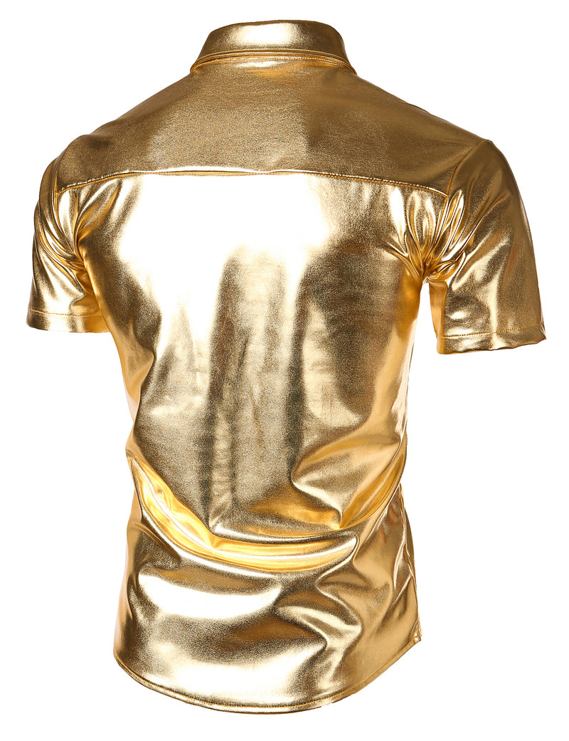 Mens Metallic Shiny Nightclub Styles Short Sleeves Button Down Dress Shirts