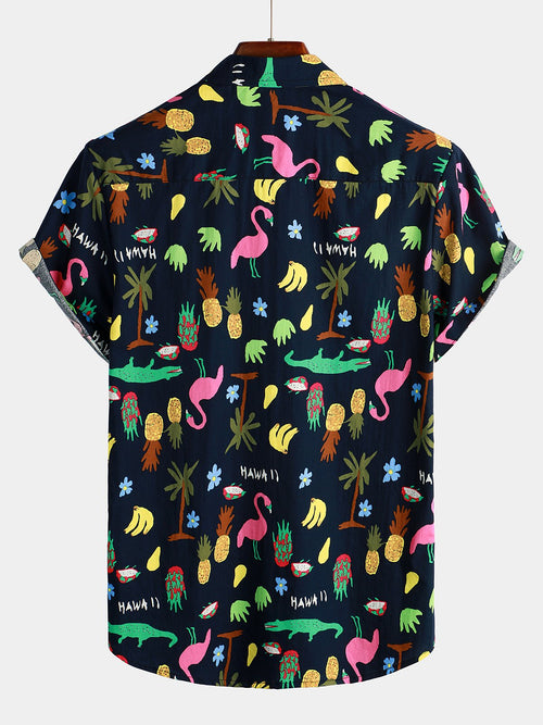 Men's Cotton Tropical Flamingo Hawaiian Shirt