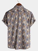 Men's Vintage Paisley Pocket Holiday Cotton Short Sleeve Shirt