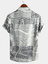 Men's Short Sleeve Striped Printed Retro Cotton Shirt