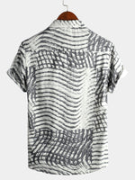 Men's Short Sleeve Striped Printed Retro Cotton Shirt
