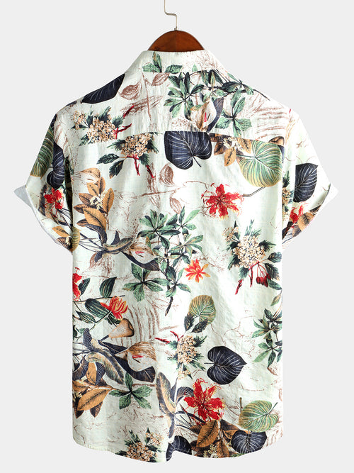 Men's Floral Cotton Tropical Hawaiian Plant Shirt