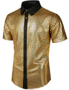 Men's Dress Shirt Sequins Short Sleeves Button Down Shirts Disco Party Costume