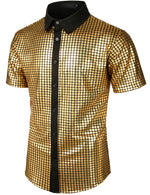 Men's Dress Shirt Sequins Short Sleeves Button Down Shirts Disco Party Costume