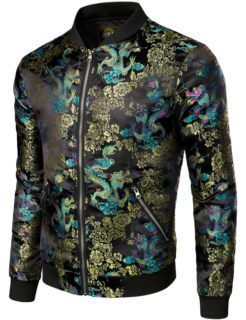 Men's Vintage Embroidered Satin Flight Bomber Jacket Coat