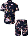 Men's Flower Print Hawaiian Shirt & Shorts Set