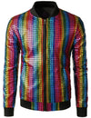 Men's Metallic Sequins Baseball Bomber Jacket Disco Party Costume