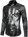Mens Dress Shirt Silver Sequins Long Sleeve Button Down Disco Shirt Party Costume
