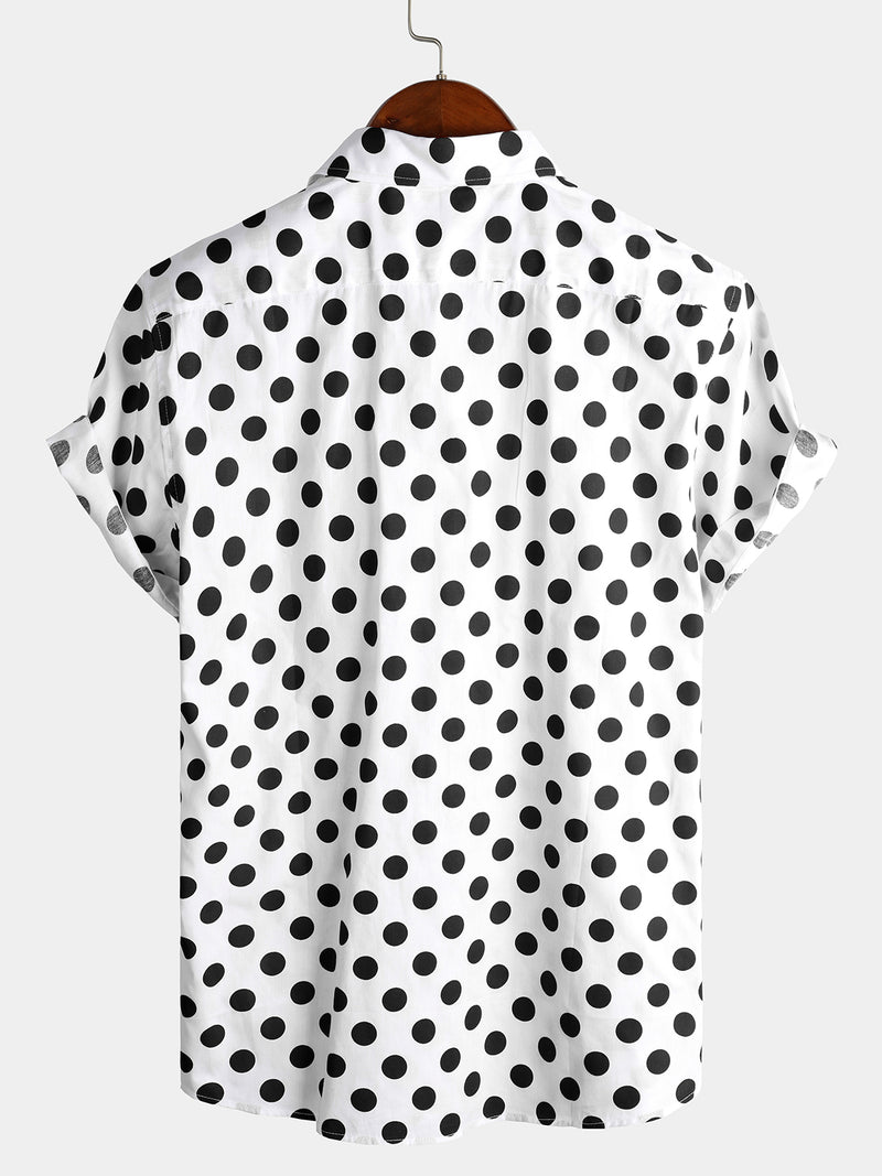 Men's Polka Dots Cotton Pocket Casual Short Sleeve Shirt
