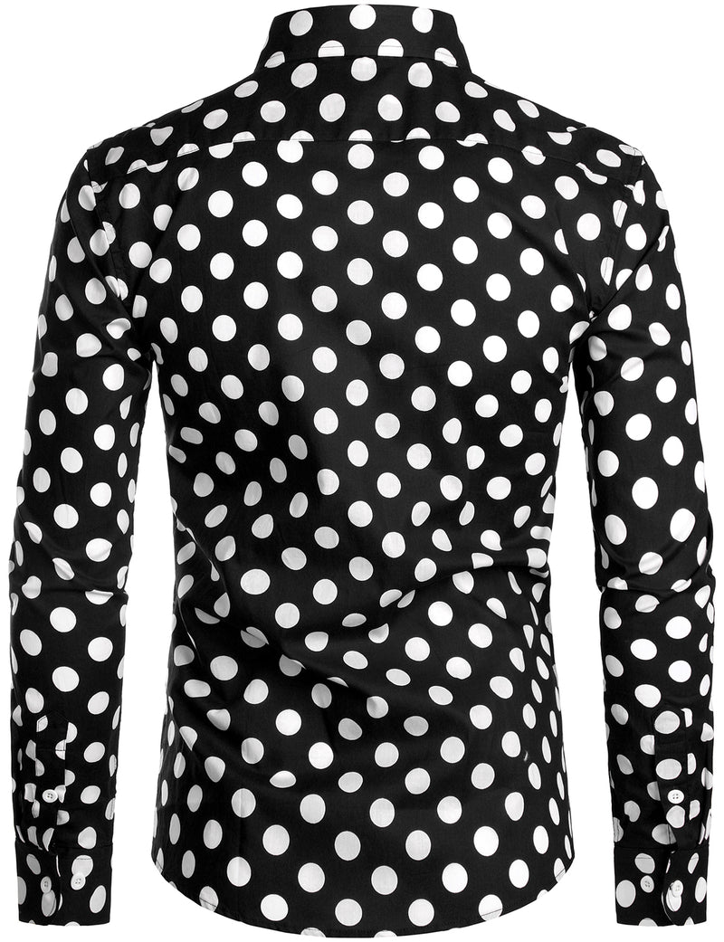 Men's Polka Dots Pocket Cotton Long Sleeve Shirt