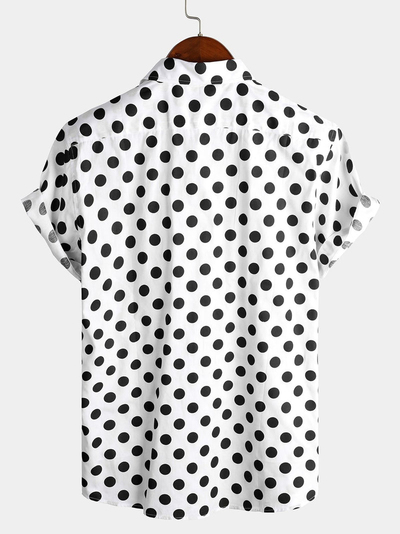 Men's Polka Dots Cotton Pocket Casual Short Sleeve Shirt