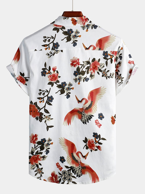 Men's Casual Flower Print Hawaiian Short Sleeve Shirt