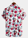 Men's White Floral Print Holiday Cotton Rose Shirt