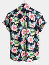 Men's Dark Blue Floral Holiday Short Sleeve Cotton Shirt