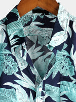 Men's Tropical Leaf Print Pocket Short Sleeve Shirt