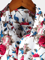 Men's White Floral Print Holiday Cotton Rose Shirt